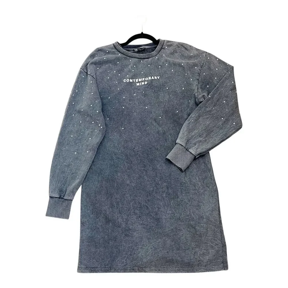 NWT Zara Washed Effect Sweatshirt Dress Size M Gray New‎ 100% Cotton - Picture 5 of 13